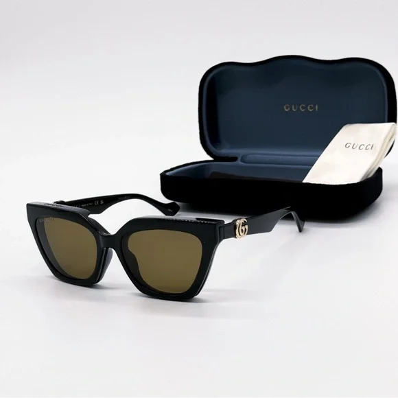 NEW GUCCI GG1542S 001 CAT EYE BLACK BROWN/CLEAR WOMEN SUNGLASSES GUCCI - Picture 2 of 16